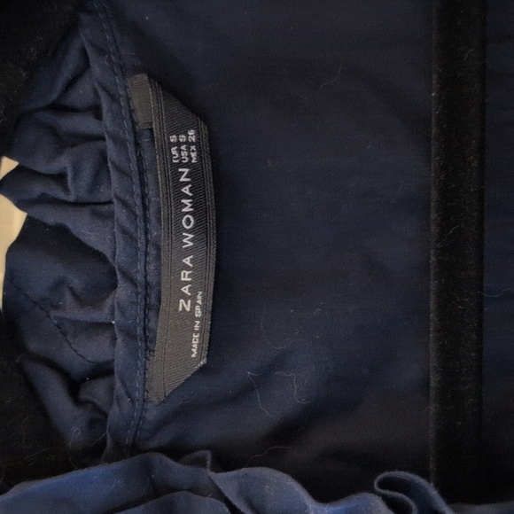 Navy Blue Ruffled Button-Up Blouse - Picture 6 of 7